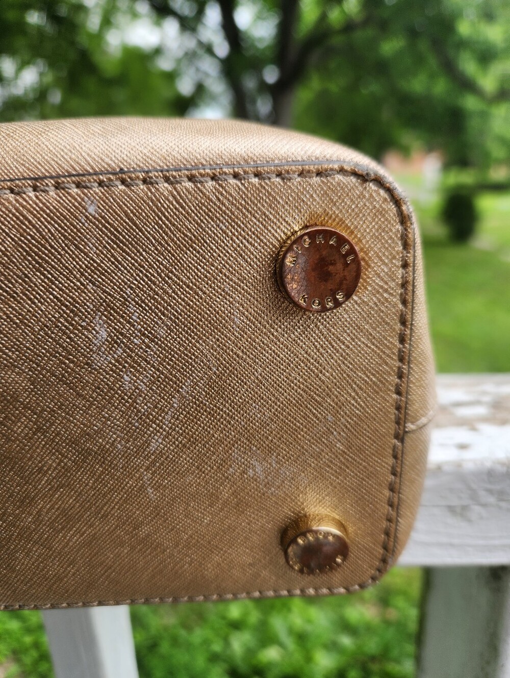 Michael Michael Kors Metallic Gold Leather Satchel Crossbody Preloved - Picture 12 of 14